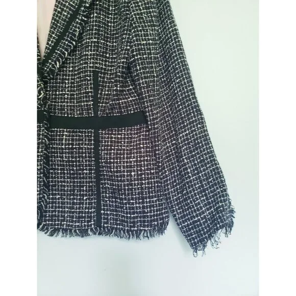 Bisou Bisou Michele Bohbet Women 14 Blazer Fringe Chic Black Career Woven Check - Picture 3 of 5